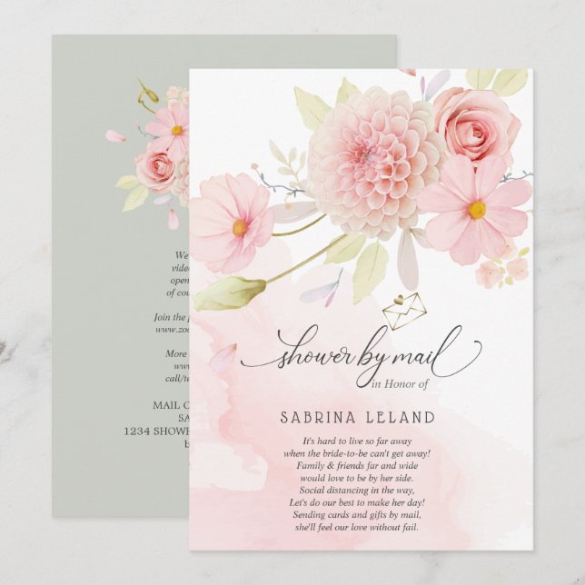 Dusche von Mail Blush Pink Floral Spray Einladung (Vorne/Hinten)
