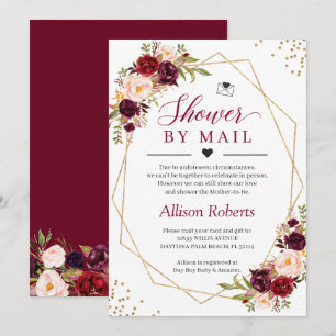 Dusche von Mail Burgundy Red Floral Gold Geometric Einladung