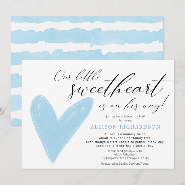 Dusche von Mail Modern Valentines blauer weißer Ju Einladung (Vorne/Hinten)