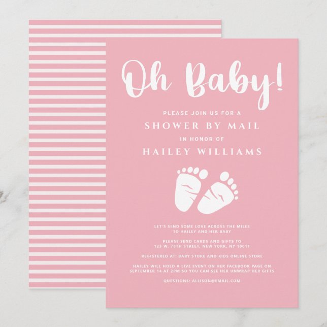Dusche von Mail Oh Baby Girl Feet Pink White Einladung (Vorne/Hinten)