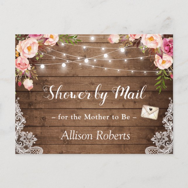 Dusche von Mail Rustic Floral Lace String Lights Postkarte (Vorderseite)