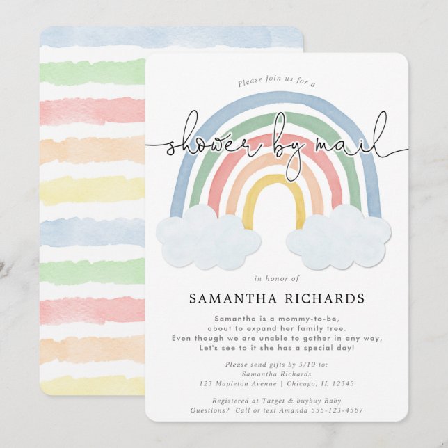 Dusche von Mail Wasserfarbe Regenbogen Babydusche Einladung (Vorne/Hinten)