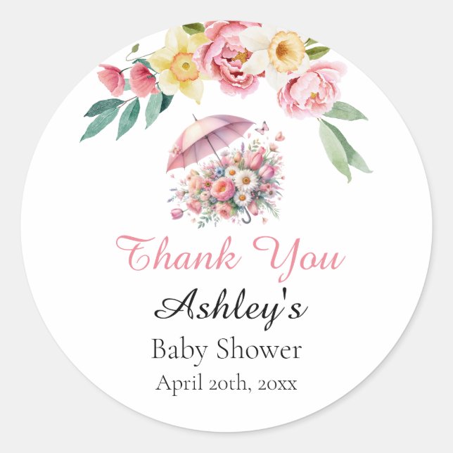 Duschen im April Bringen Mai Blume Babydusche Gefa Runder Aufkleber (Vorderseite)