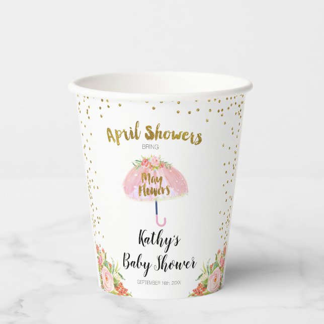 Duschen im April bringen May Blume Babydusche Pappbecher (Vorderseite)