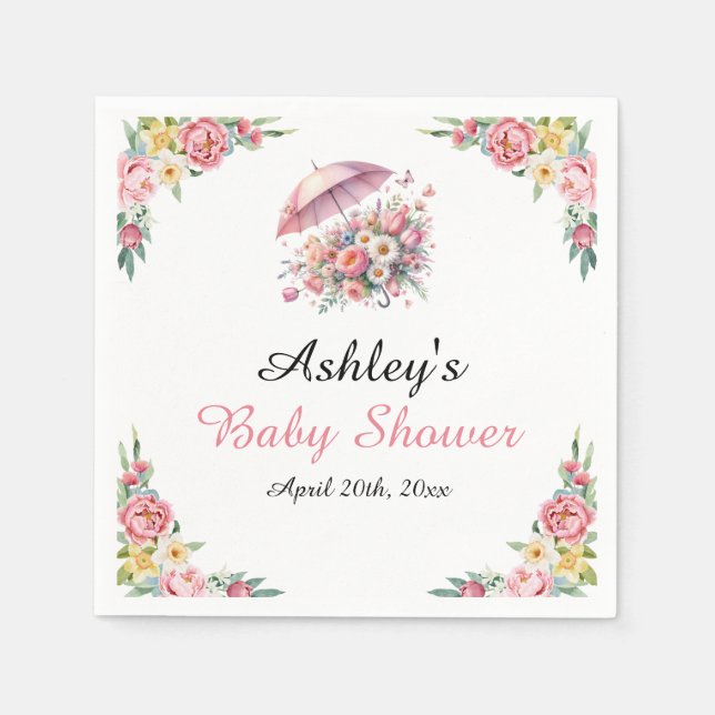Duschen im April Brunch Blume Babydusche Serviette (Vorderseite)