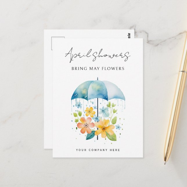 Duschen im Business April bringen Blume im Mai Frü Postkarte (Vorderseite/Rückseite Beispiel)