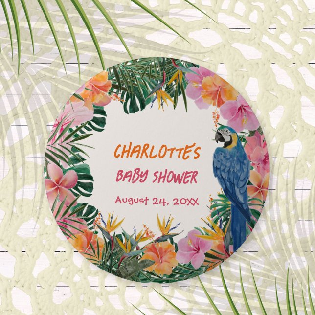 Duschknopf für tropische Jungle Parrot Button (Zazzle Tropical Jungle Parrot Baby Shower Button ©Susanne Sachers - Sunny Mind 🌞)