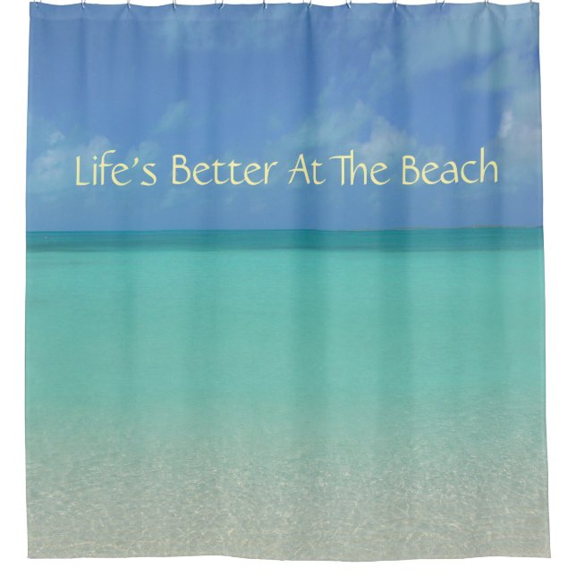 DUSCHKURTAIN/"DAS LEBEN AM STRAND BESSER" DUSCHVORHANG (Vorderseite)