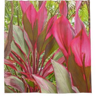 DUSCHKURTAN MIT HAWAIIAN RED SISTER TI PFLANZE DUSCHVORHANG