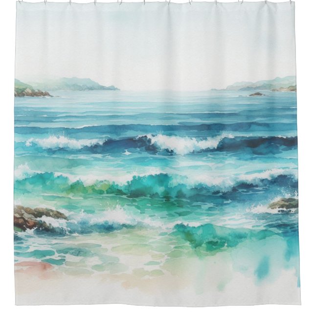 Duschvorhang Aquamarin Ocean Waves Strand Wasserfa (Vorderseite)