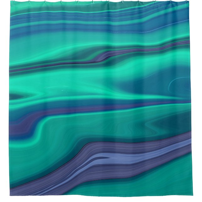Duschvorhang aus blauem und grünem Flüssig-Marmor (Vorderseite)