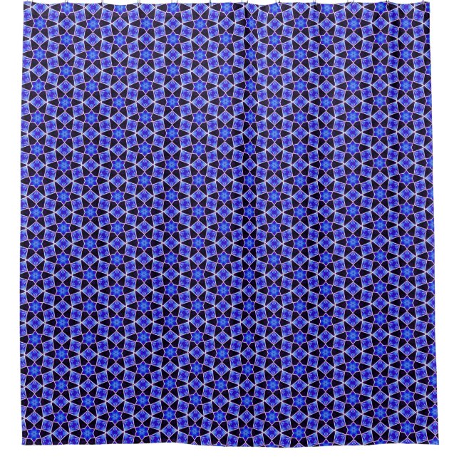 Duschvorhang aus blauen und schwarzen Sternen (Vorderseite)