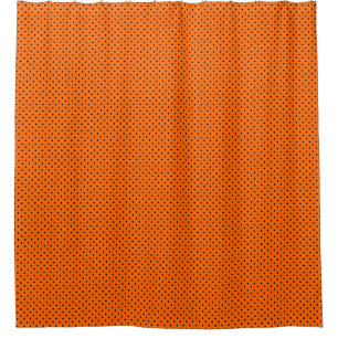 Duschvorhang aus orangen/schwarzen Polka-Punkten