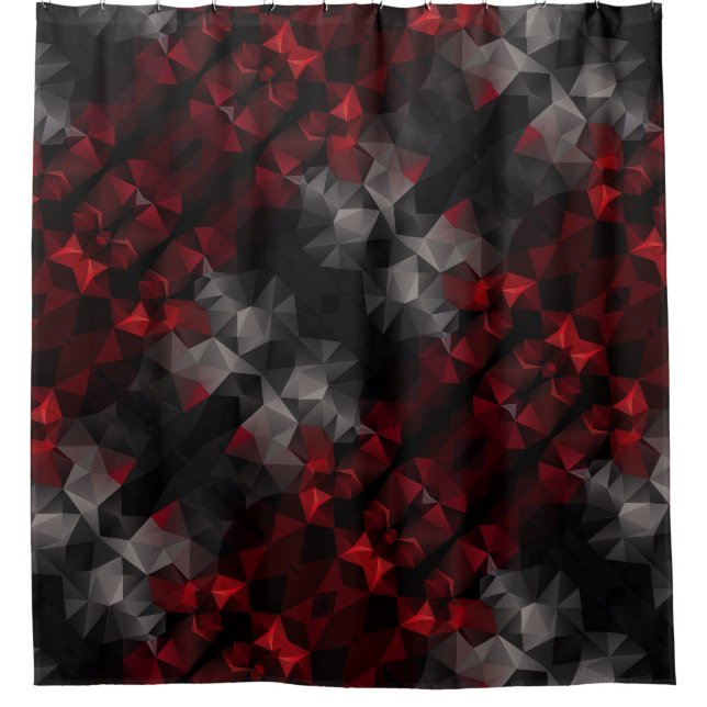 Duschvorhang aus Polygonen, Schwarz und Rot (Vorderseite)