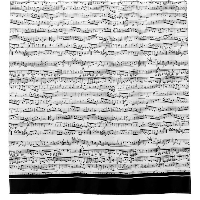 Duschvorhang aus Schwarz-Weiß-Musiknote (Vorderseite)