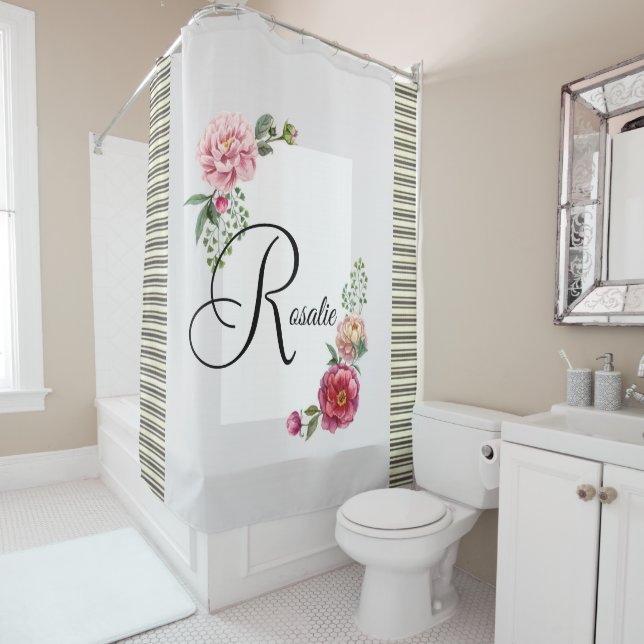 Duschvorhang Beige Braun Streifen Blüte (Beispiel)