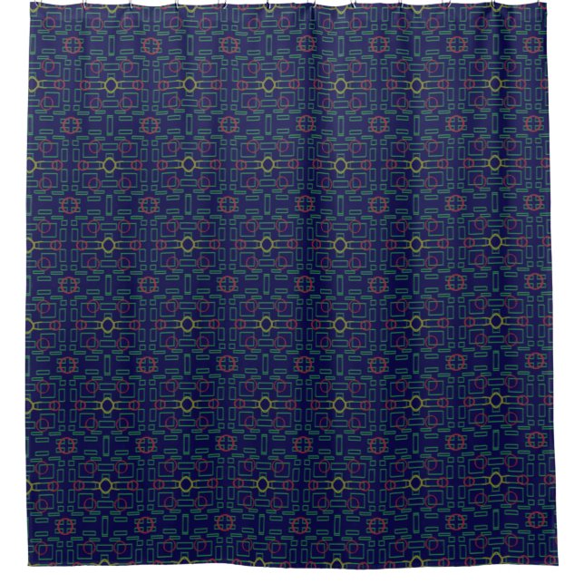 Duschvorhang (blau geometrisch gelb) (Vorderseite)