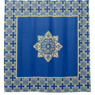 Duschvorhang blau und goldene Medaille