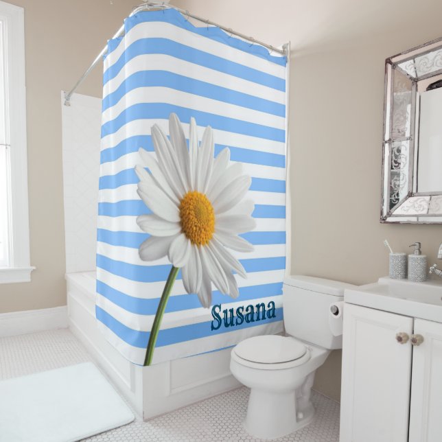Duschvorhang blau und weiß Streifen weiß Daisy (Beispiel)