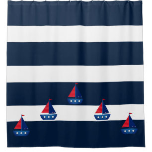 Duschvorhang - Blaue Streifen Segelboot