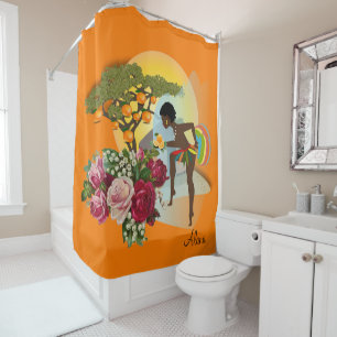 Duschvorhang Blumen Orange afrikanische Frau