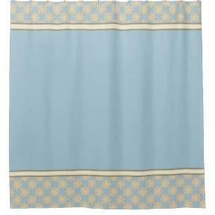 Duschvorhang Creme Medaillons auf himmelblau