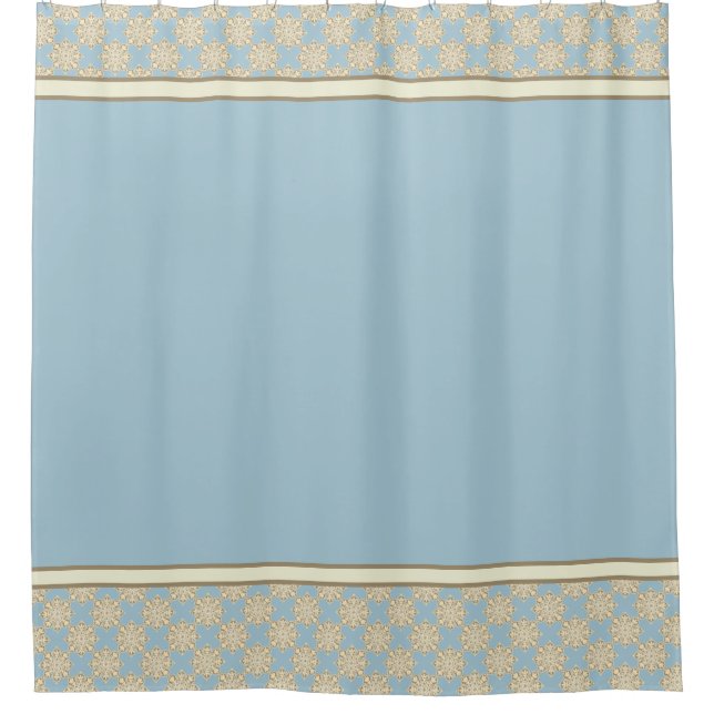 Duschvorhang Creme Medaillons auf himmelblau (Vorderseite)