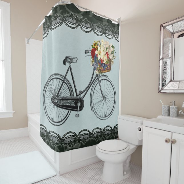 Duschvorhang-Fahrrad-Blumenfahrrad-Minzengrün Duschvorhang (Beispiel)
