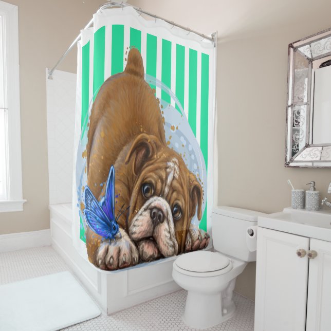 Duschvorhang für Bulldog und Butterfly (Beispiel)