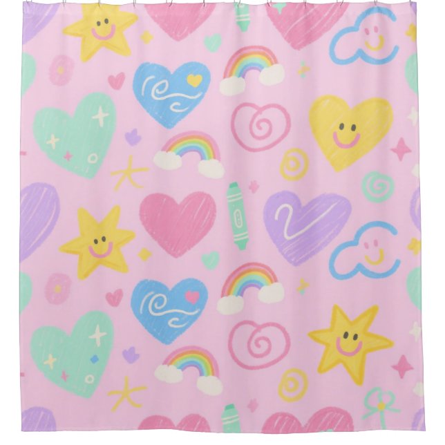 Duschvorhang für Herz und Doodles - Pastel Pop (Vorderseite)