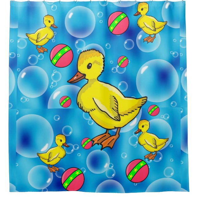 Duschvorhang, gelbe Ente, Blasen Duschvorhang (Vorderseite)