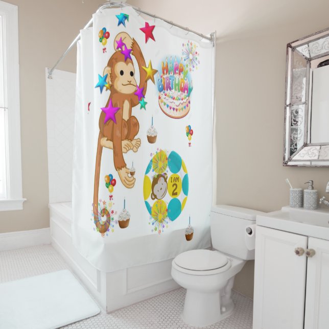Duschvorhang glücklich Geburtstag Affe 2 Jahre alt (Beispiel)