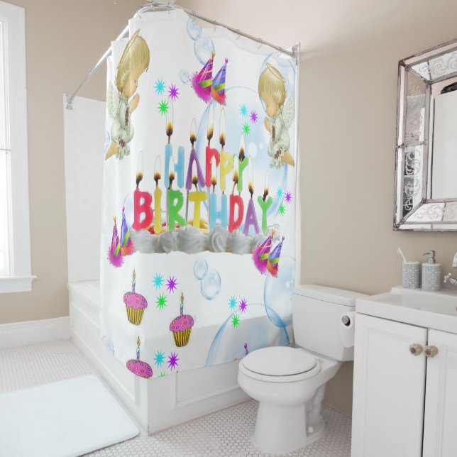 Duschvorhang Happy Birthday Twin Angels (Beispiel)