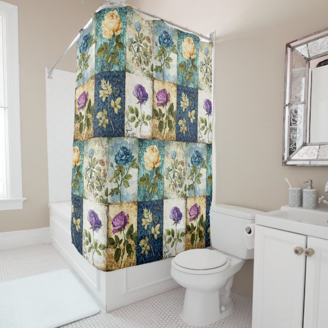 Duschvorhang im Vintage-Patchwork-Stil (Beispiel)