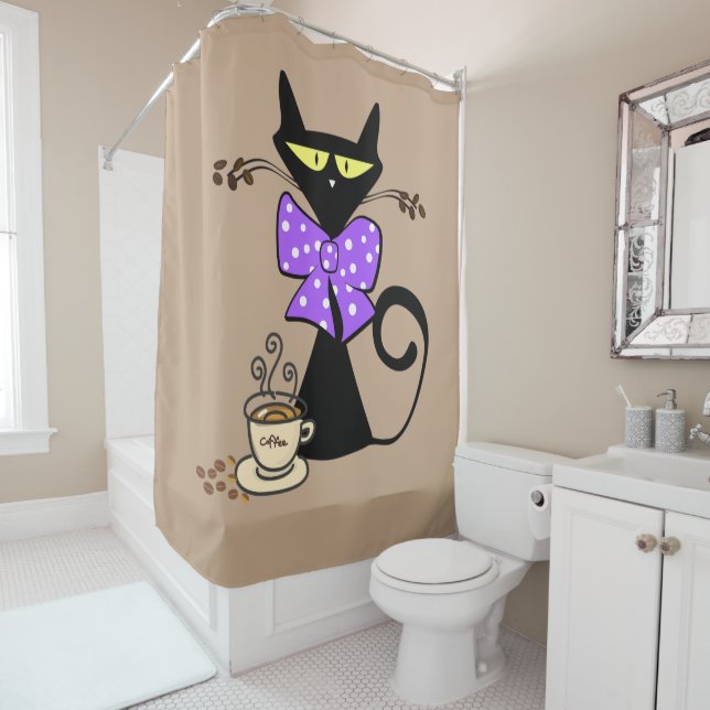Duschvorhang Kat Lila Bow Kaffee Beige (Beispiel)
