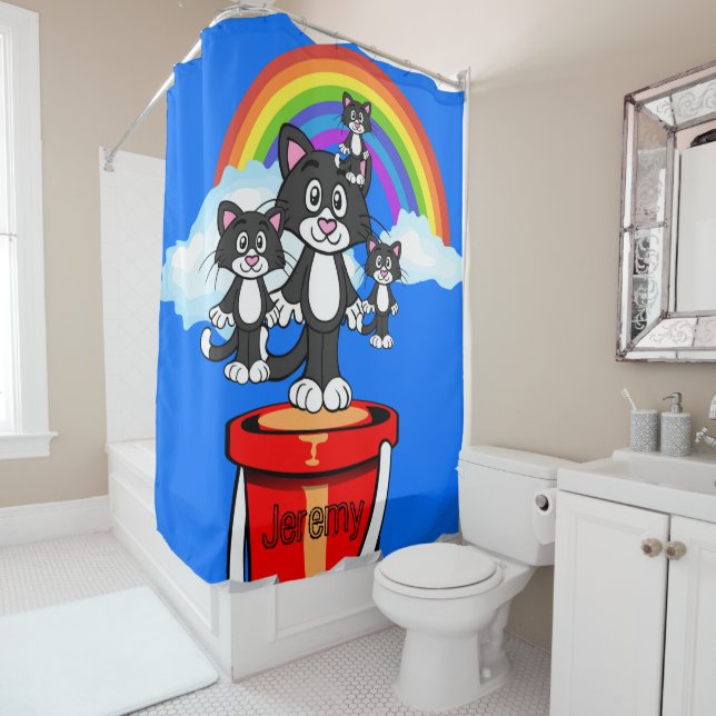 Duschvorhang Katzen Regenbogenwolken (Beispiel)