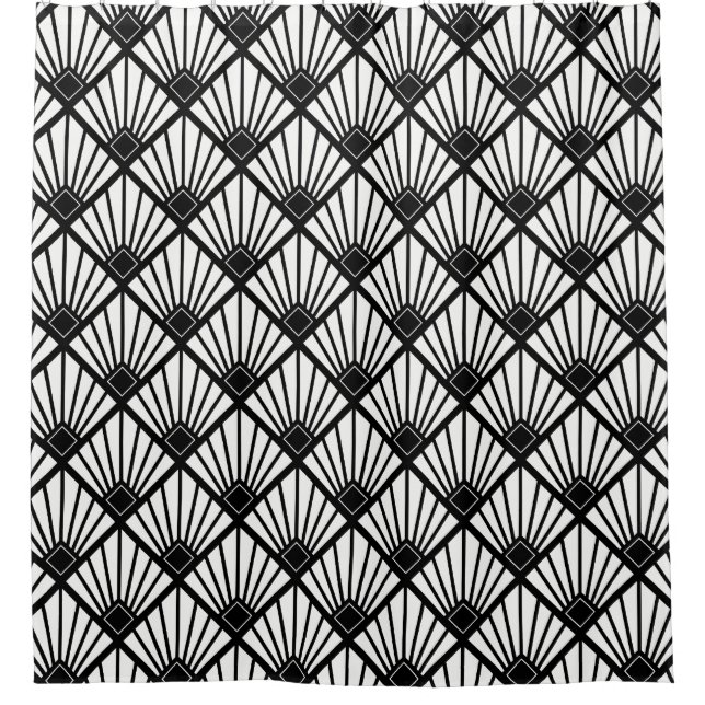 Duschvorhang - Kunst-Deko-Fan-Schwarzes u. Weiß (Vorderseite)