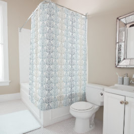 Duschvorhang mit abstrakten Pflanze-Ornamenten.