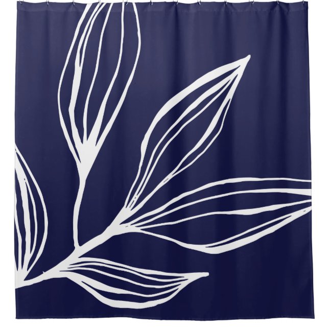 Duschvorhang mit Abstrakter Pflanze (Navy Blue & W (Vorderseite)