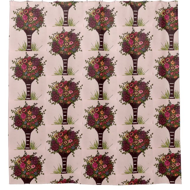 Duschvorhang mit Blumen und Trennen von Farben (Vorderseite)