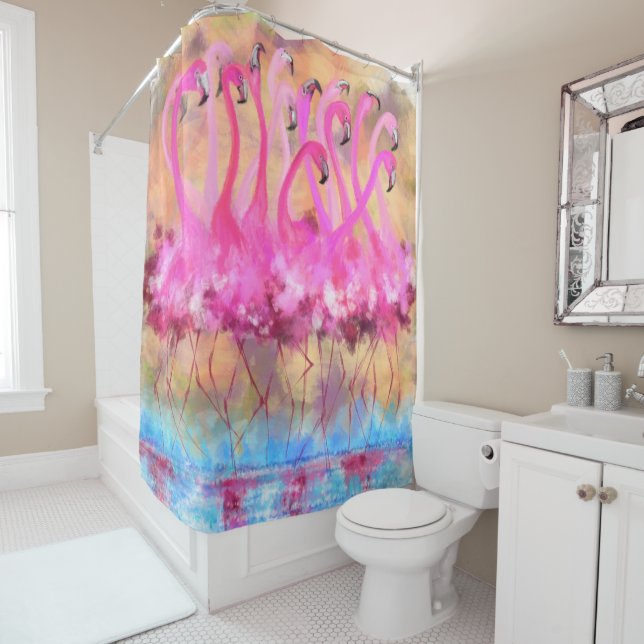Duschvorhang mit Flamingos (Beispiel)