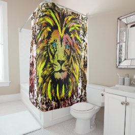 Duschvorhang mit gelbem Löwenkopf - Löwenwand