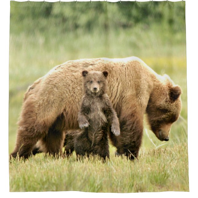 Duschvorhang mit Grizzlybär & Naben (Vorderseite)