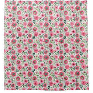 Duschvorhang mit rosa und grünem Blumenmotiv