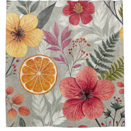 Duschvorhang mit tropischem Flair und Zitrusfrücht