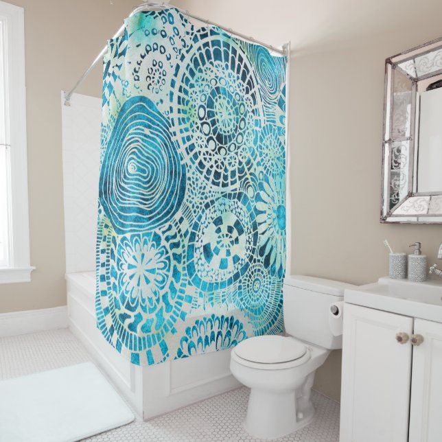 Duschvorhang mit tropischer Kunst (Beispiel)