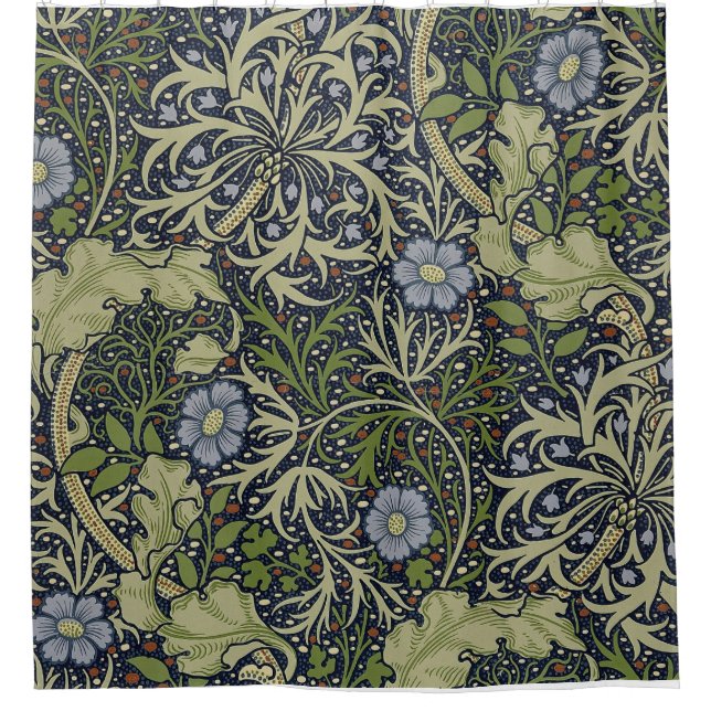 Duschvorhang mit William Morris Seetang-Muster. (Vorderseite)