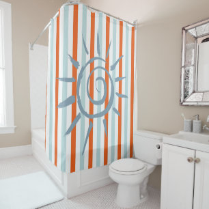 Duschvorhang Orange und Blue Stripe Blue Star