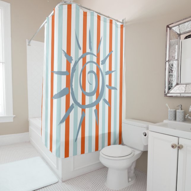 Duschvorhang Orange und Blue Stripe Blue Star (Beispiel)