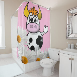Duschvorhang rosa Kuh Weiße Daisy